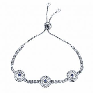 Fako Bijoux® - Dames Armband Trio Blue Strass - Verstelbaar - 14-22cm - Cadeau - Verjaardag - Vrouw – Zilverkleurig