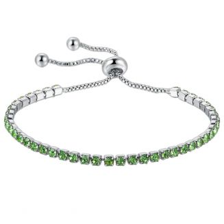 Fako Bijoux® - Dames Armband Zirkonia Groen - 2.5mm - Verstelbaar - Cadeau - Verjaardag - Vrouw – Zilverkleurig