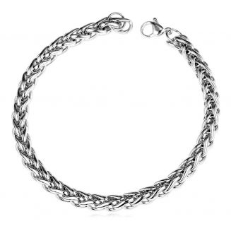 Fako Bijoux® - Schakelarmband Vossenstaart - Rond Gevlochten - Staal - RVS - 8mm - 16cm - Zilverkleurig