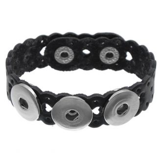 Fako Bijoux® - Armband Voor Click Buttons - Leder Harten - Zwart