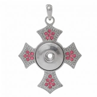 Fako Bijoux® - Kettinghanger - Click Buttons - Kruis - Roze