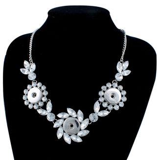 Fako Bijoux® - Ketting Voor Click Buttons - Exclusive Blad - Kristal Zilverkleurig