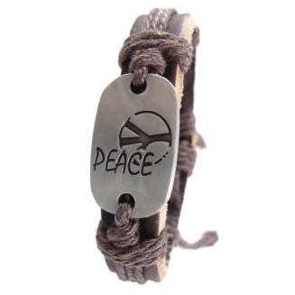 Fako Bijoux® - Armband - Leder - Peace Plate - Bruin
