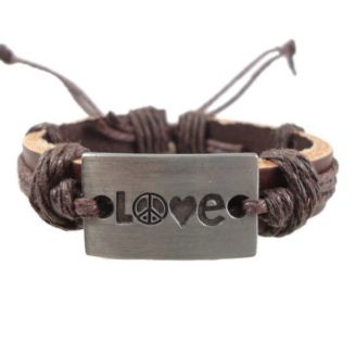 Fako Bijoux® - Armband - Leder - Love Peace - Bruin