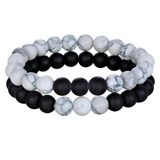 Fako Bijoux® - Dubbele Kralen Armband Trio - 8mm - Natuursteen Armband - Howliet & Zwart