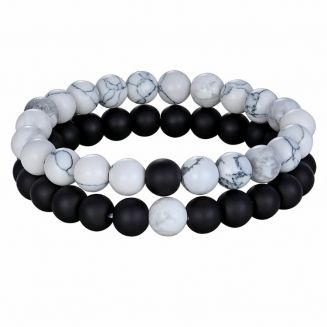 Fako Bijoux® - Dubbele Kralen Armband - 8cm - Natuursteen Armband - Howliet & Zwart