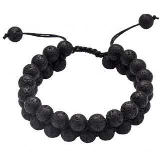 Fako Bijoux® - Dubbele Kralen Armband - 8mm - Natuursteen Armband Duo Gevlochten - Koordsluiting - Lavasteen