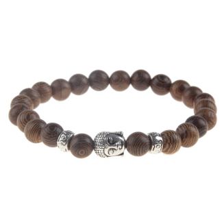 Fako Bijoux® - Buddha Armband - Hout - Deluxe - Zilverkleurig