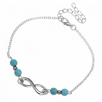 Fako Bijoux® - Enkelbandje - Infinity Turquoise Duo - Zilverkleurig - 25cm