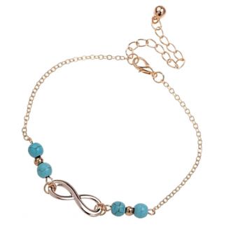 Fako Bijoux® - Enkelbandje - Infinity Turquoise Duo - Goudkleurig