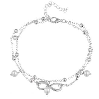 Fako Bijoux® - Enkelbandje - Infinity Parel Duo - Zilverkleurig