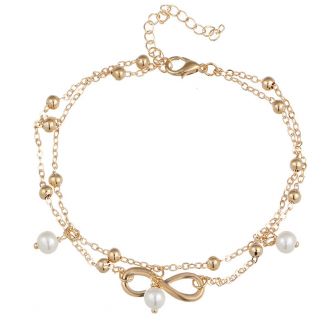 Fako Bijoux® - Enkelbandje - Infinity Parel Duo - Goudkleurig