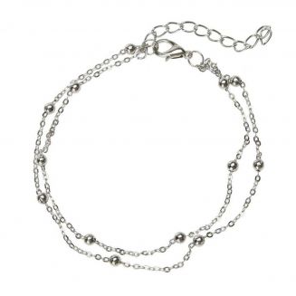 Fako Bijoux® - Enkelbandje - Balletjes Duo - Zilverkleurig