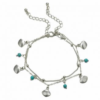 Fako Bijoux® - Enkelbandje - Enkelsieraad - Schelpjes - Set 2 Stuks – Zilverkleurig