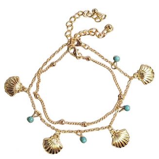 Fako Bijoux® - Enkelbandje - Enkelsieraad - Schelpjes - Set 2 Stuks – Goudkleurig