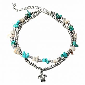 Fako Bijoux® - Enkelbandje - Boho Zeester, Kralen & Schildpad - Turquoise