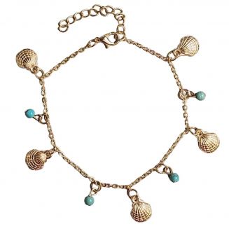 Fako Bijoux® - Enkelbandje - Enkelsieraad - Schelpjes Turquoise - Goudkleurig
