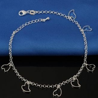Fako Bijoux® - Enkelbandje Verzilverd - Open Hartjes - 22cm - Zilverkleurig