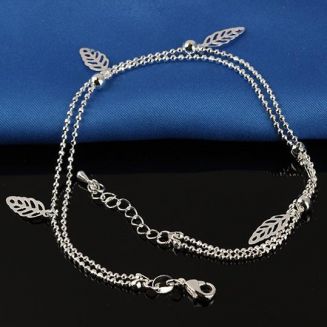 Fako Bijoux® - Enkelbandje Verzilverd - Blaadjes - 22cm - Zilverkleurig