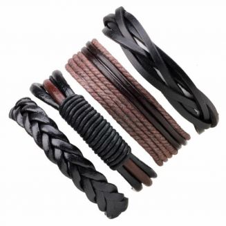 Fako Bijoux® - Armband - Leder - Set Deluxe - 4 Stuks - Bruin/Zwart
