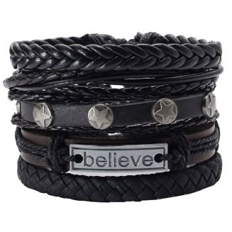 Fako Bijoux® - Armband - Leder - Set Believe - 5 Stuks - Zwart/Bruin