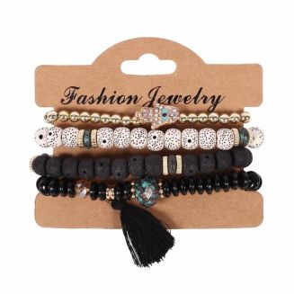 Fako Bijoux® - Armband Set - Boho - Bohemian - Hamsa - Zwart