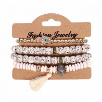 Fako Bijoux® - Armband Set - Boho - Bohemian - Hamsa - Wit