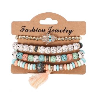 Fako Bijoux® - Armband Set - Boho - Bohemian - Hamsa - Pastel