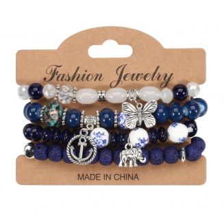 Fako Bijoux® - Armband Set - Boho - Bedels - Blauw