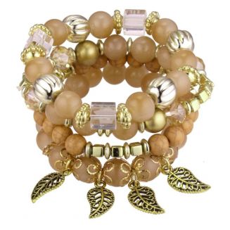 Fako Bijoux® - Armband Set - Boho - Bohemian - Blaadjes - Beige