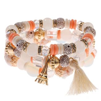 Fako Bijoux® - Armband Set - Boho - Bohemian - Eiffeltoren - Wit