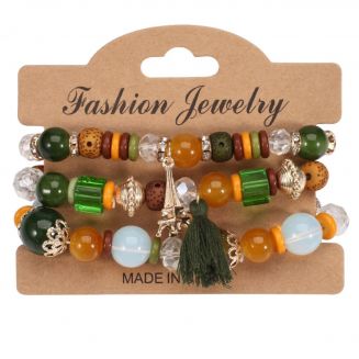 Fako Bijoux® - Armband Set - Boho - Bohemian - Eiffeltoren - Bruin