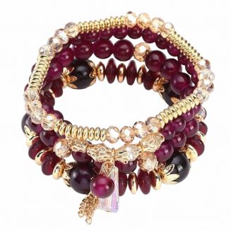 Fako Bijoux® - Armband Set - Boho - Bohemian - Obelisk - Donkerrood