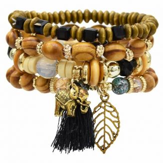 Fako Bijoux® - Armband Set - Boho - Bohemian - Olifant - Zwart