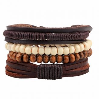 Fako Bijoux® - Armband - Leder - Set Vintage - Gedraaid