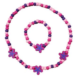 Fako Bijoux® - Kinderketting en Armband - Bloemetjes Roze