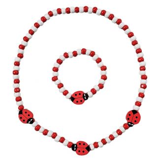 Fako Bijoux® - Kinderketting en Armband - Lieveheersbeestje - Rood/Wit