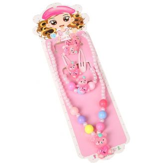 Fako Bijoux® - Kindersieraden Set - Kinderketting & Armband - Plastic - Beertje - Lichtroze