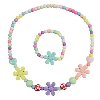 Fako Bijoux® - Kinderketting en Armband - Plastic - Bloemetjes & Bolletjes