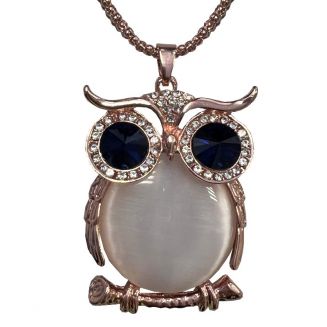 Fako Bijoux® - Ketting - Uil - XL - Kattenoog - 39x58mm - Rosé Goudkleurig