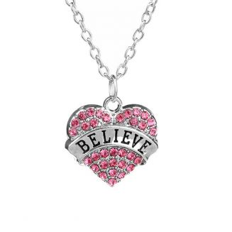 Fako Bijoux® - Ketting - Hart - Kristal - Believe - Roze