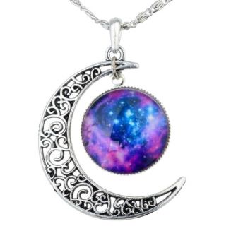 Fako Bijoux® - Ketting - Cabochon - Maan - Paars/Blauw