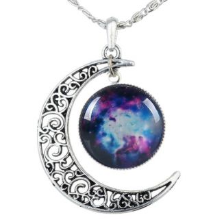 Fako Bijoux® - Ketting - Cabochon - Maan - Blauw/Paars/Wit