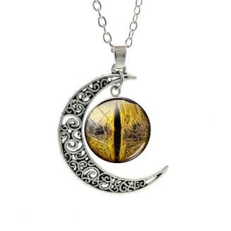 Fako Bijoux® - Ketting - Cabochon - Maan - Oog - Geel