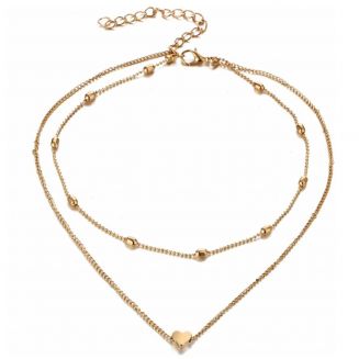 Fako Bijoux® - Ketting - Dubbele Choker Layer - Hartje - Goudkleurig