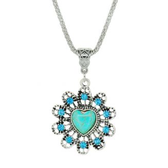 Fako Bijoux® - Ketting - Tibetaanse Stijl - Zilverkleurig - Bloem Hart