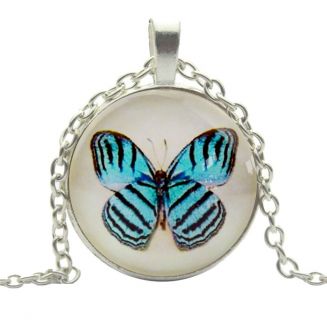 Fako Bijoux® - Ketting - Cabochon - Vlinder - Blauw Streep