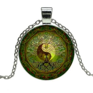 Fako Bijoux® - Ketting - Cabochon - Yin Yang - Groen