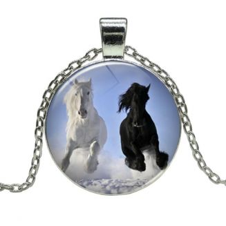 Fako Bijoux® - Ketting - Cabochon - Paard - Zwart & Wit