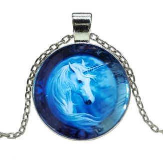 Fako Bijoux® - Ketting - Cabochon - Eenhoorn - Blauw
